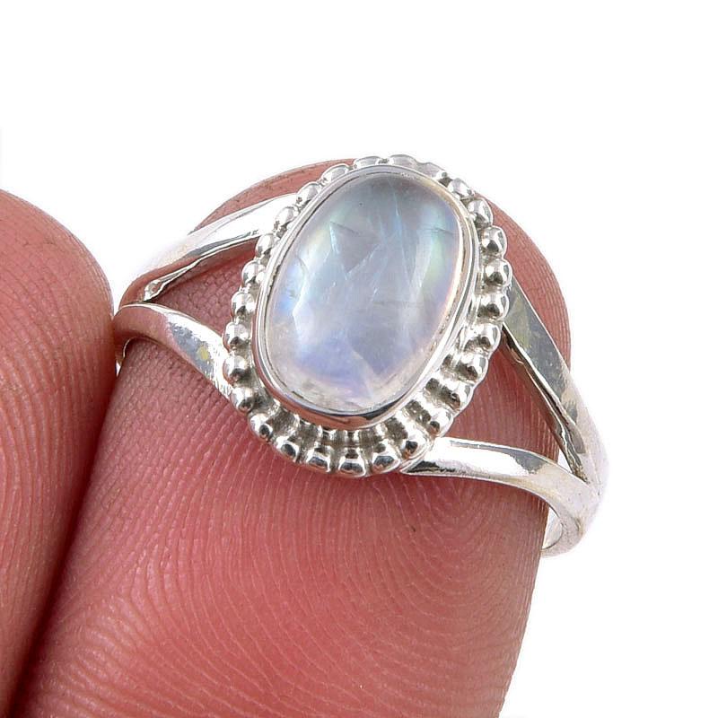 

Natural Rainbow Moonstone Gemstone 925 Solid Sterling Silver Ring Size 6.5 l1V34