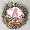 Valentine's Day Gnome květinová láska Dřevěná cedule Růžová a červená růže Květinové srdce Gnome Rustikální cedule 14. února Valentýna Cedule na kulaté dveře
