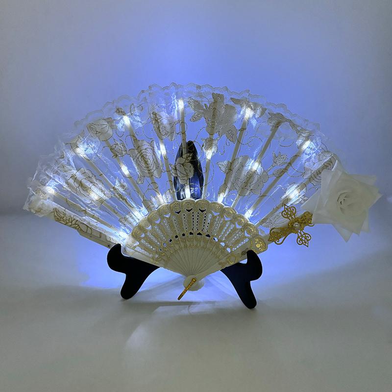 9 Inches Glowing Rose Lace Fan Anime Show Gothic Retro Flower Lolita Cosplay Accessories LED Black Rose Folding Fan Led Fans