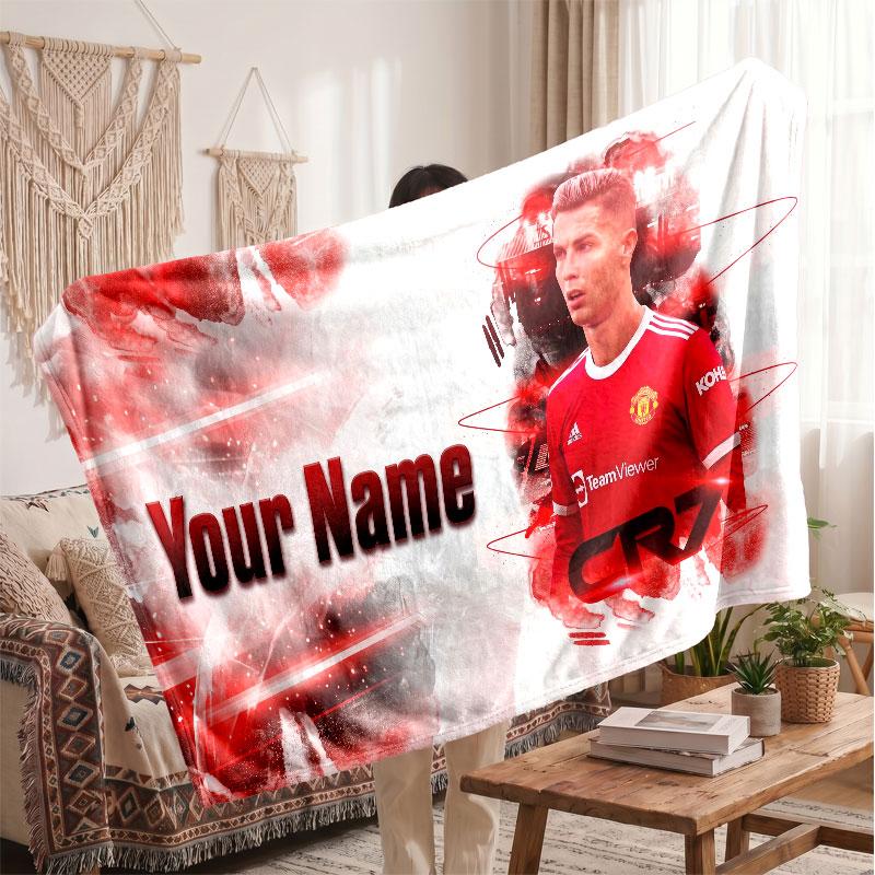 Futbol Logolu Kişiselleştirilmiş Cristiano Ronaldo Polar Battaniye, Özel İsim Yazılı Yumuşak Sıcak Ev Battaniyesi