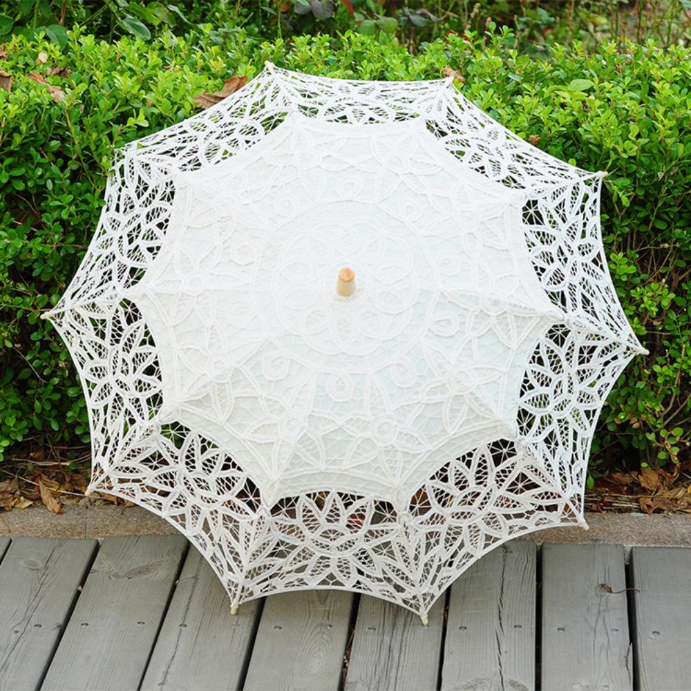 Handgefertigter Brautschirm Baumwoll-Sonnenschirm Spitzen-Schirm für Hochzeit Outdoor Sonne