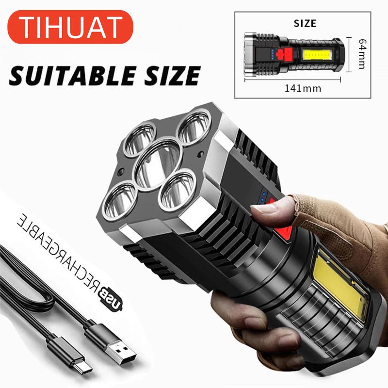5 LED Super Bright Flashlight Rechargeable Outdoor Multifunctional Waterproof LED Long Range Spotlight Battery Display COB Light