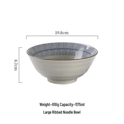Japanese Ceramic Ribbed Noodle Bowl