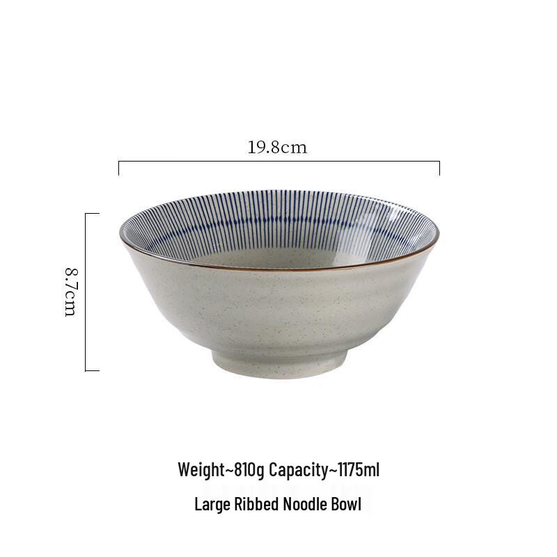 Japanese Ceramic Ribbed Noodle Bowl