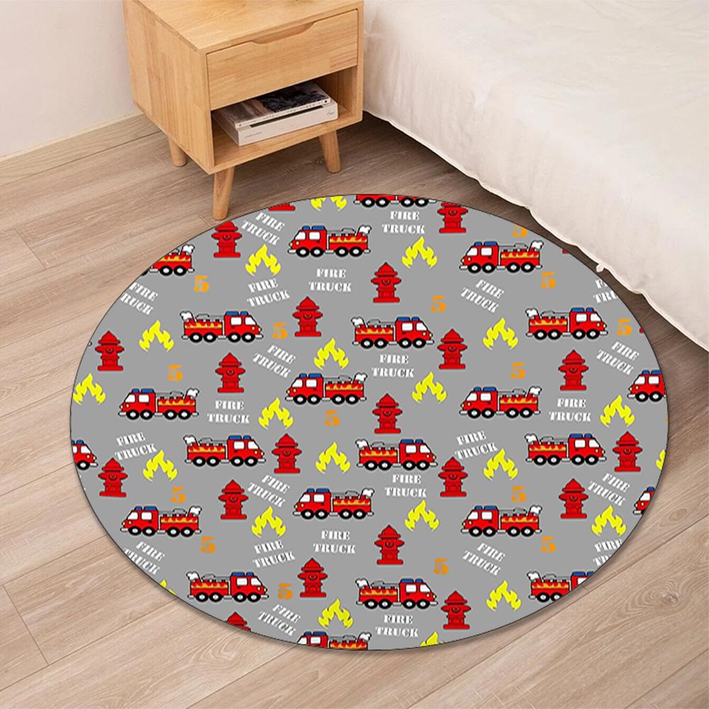 Fire Truck Printed Round Rug Carpet Chair Rug Area Rug Entryway Doormats,for Office Chair Living Room Bedroom Kitchen Room.