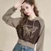 Loose Printed Hooded Sweatshirt Women  Autumn Drawstring Short Long Sleeve Top