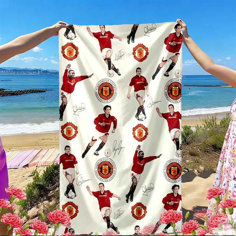 Manchester Football Print Beach Towel, Versatile Lightweight Absorbent Beach Towel for Pool Surf Yoga Bathroom, Perfect Birthday Holiday Gift
