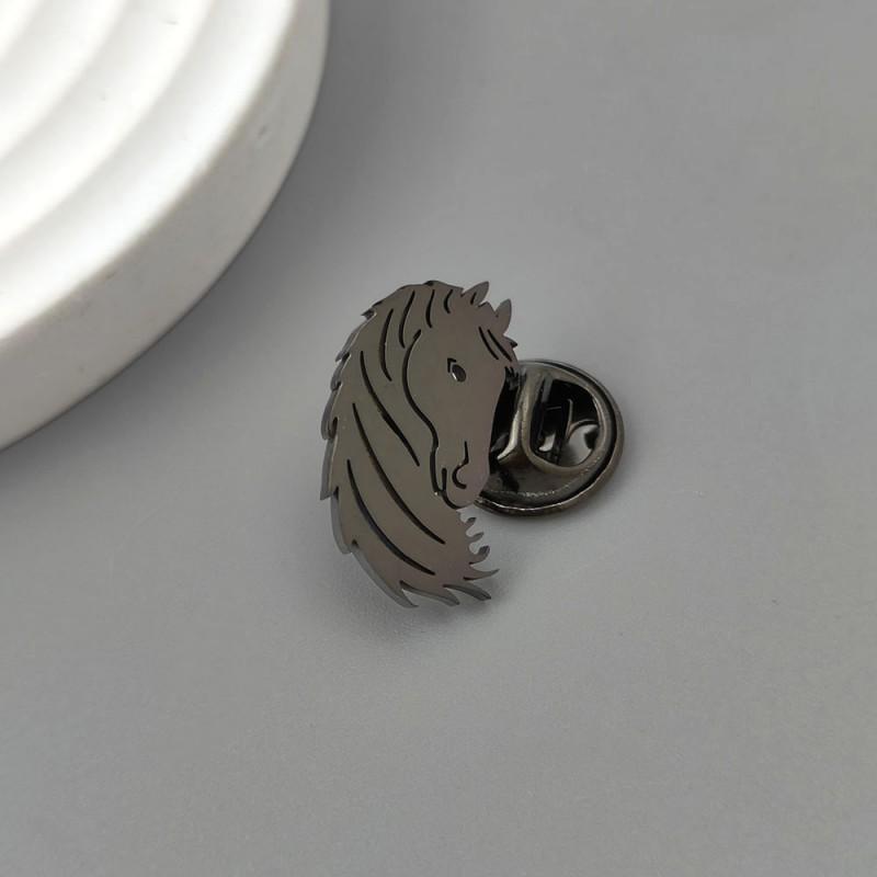 New Horse Head Hollow Brooch Jewelry Suit Shirt Cufflinks Stainless Steel Flat Cutting 18K
