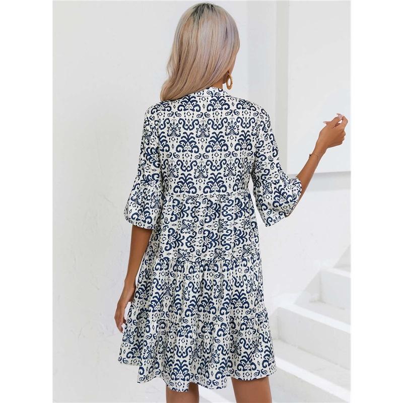 Frühlings- und Sommer-Freizeit-Midirock Mode bedrucktes Urlaubs-Kleid