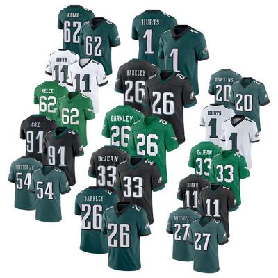 Maillot NFL Philadelphia Eagles 1 Jalen Hurts Homme Respirant Brodé Uniforme de Football Jour de Match Vêtement de Fan