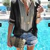Stunning Womens Vintage Striped V Neck Loose Shirt Tops Half Sleeve Boho Blouse Plus Size
