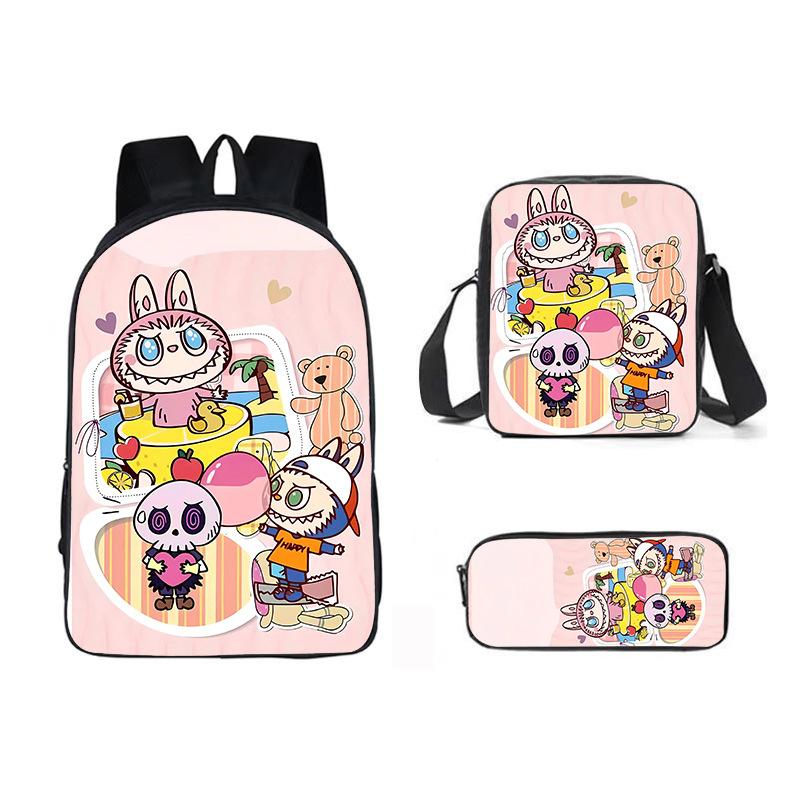 School Bag New Printing Three-piece Set Cartoon Rabbit Student Backpack Satchel Pencil Case Boys and Girls