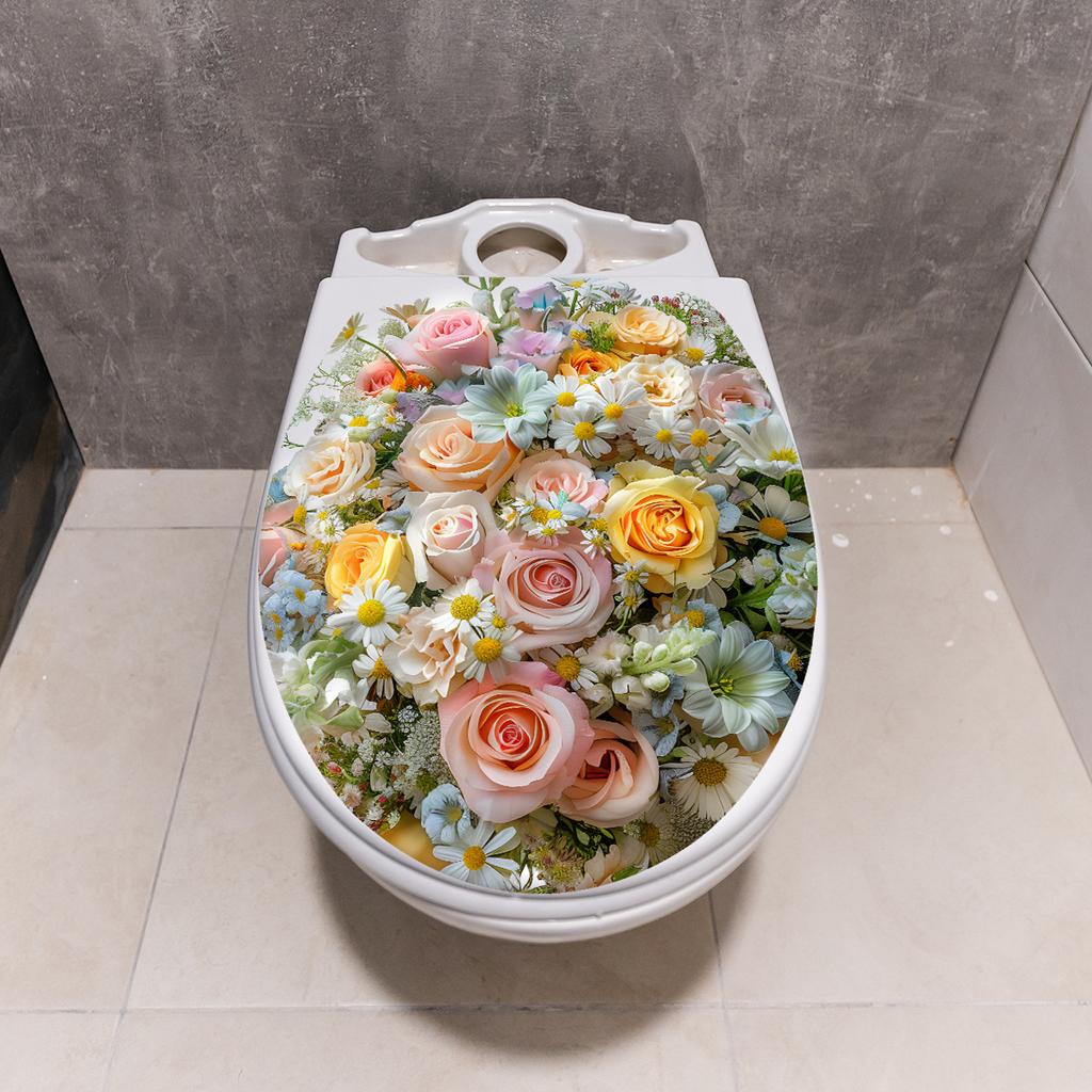 Flower Pattern Bathroom Toilet Seat Decorative Stickers Self-adhesive Waterproof Bathroom Creative Stickers