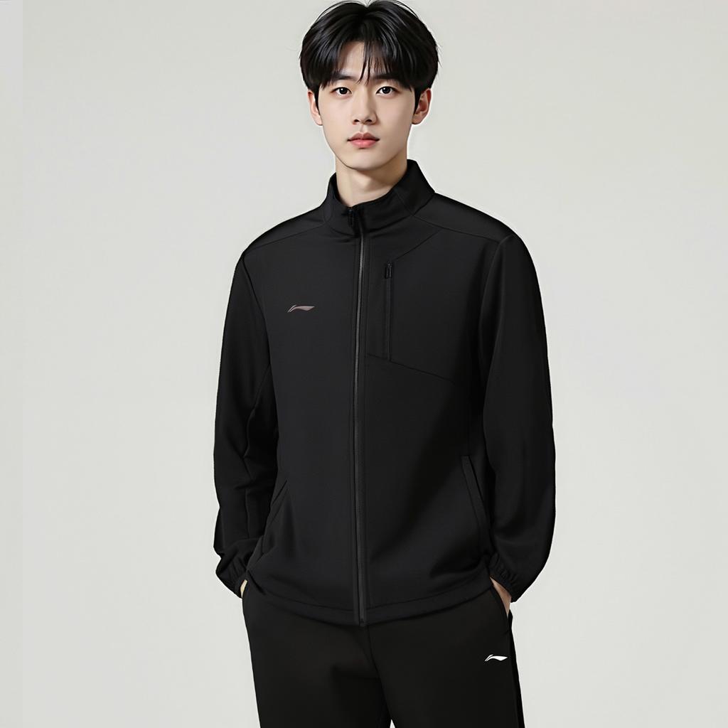 Li Ning Stand Collar Solid Color Casual Versatile Fleece Sports Cardigan Sweatshirt Men Sweatshirt AJDV341-1