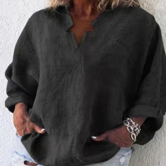 

Женская блузка, однотонный топ с V-образным вырезом и длинными рукавами