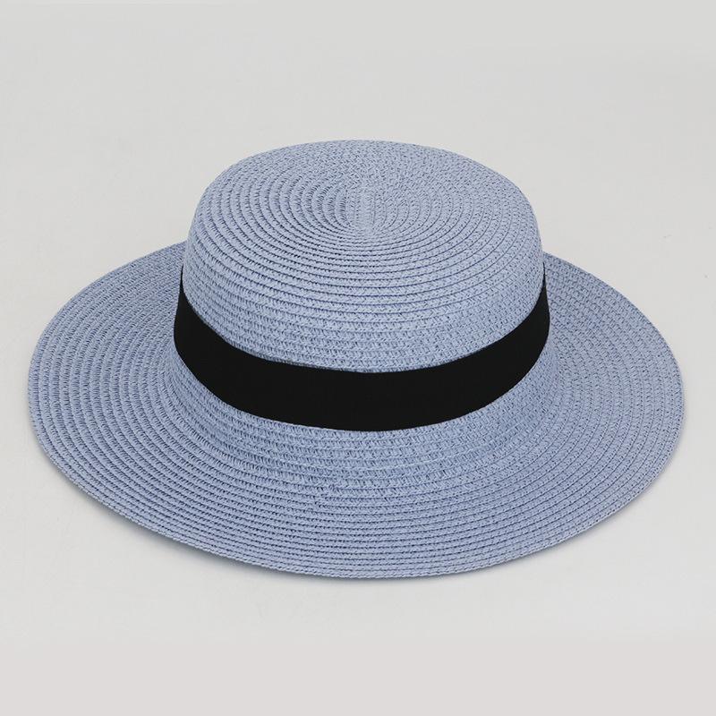 20 Color Square Buckle Round Straw Hat Summer Travel Sunshade Breathable Cap