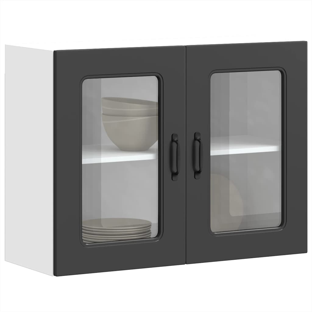 Kitchen Wall Cabinet with Glass Doors, Squid, Black