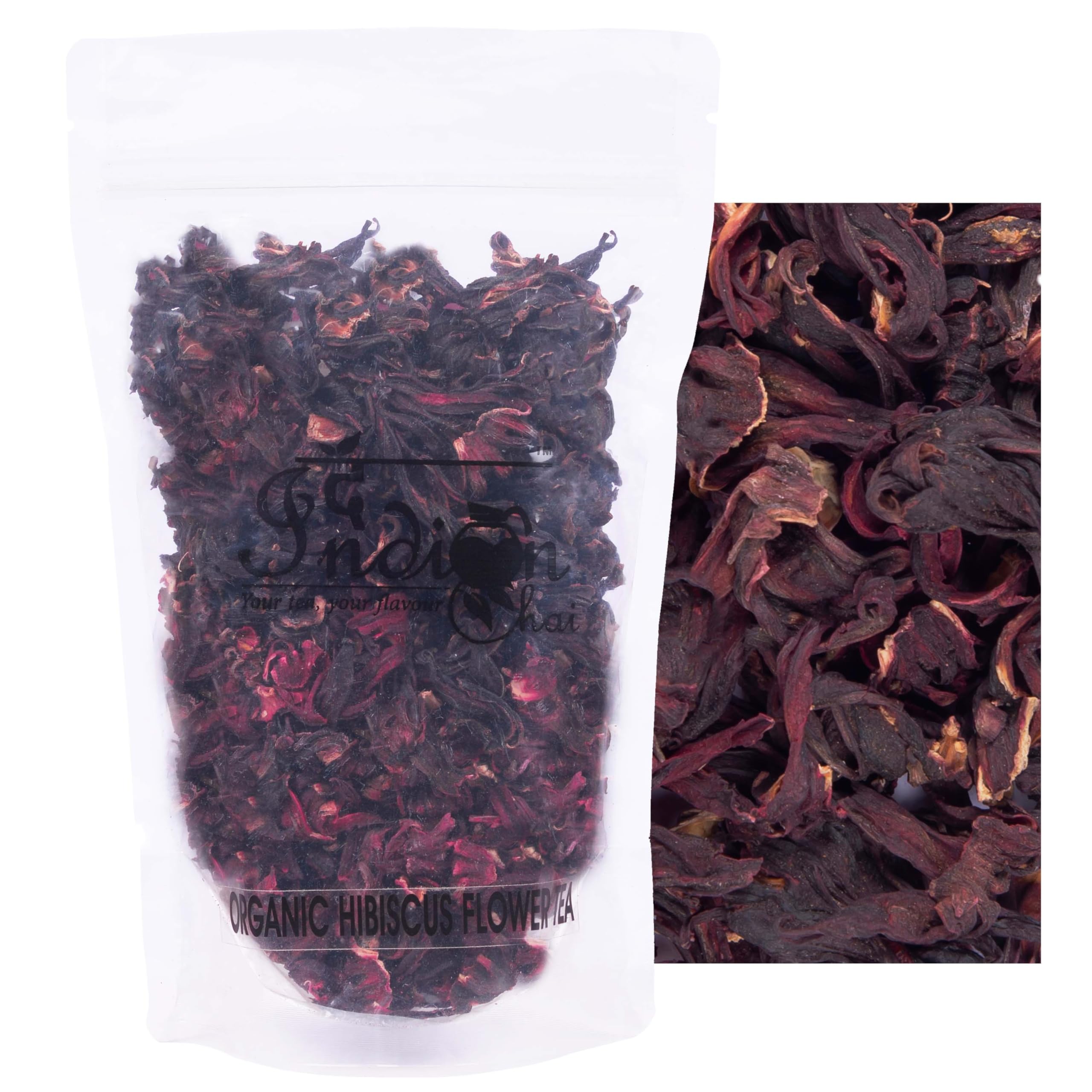 The Indian Chai - Organic Hibiscus Flower Tea 50 grams in Zipper Bag || Hibiscus Sabdariffa || Helps Lower Blood Sugar and Cholesterol || C