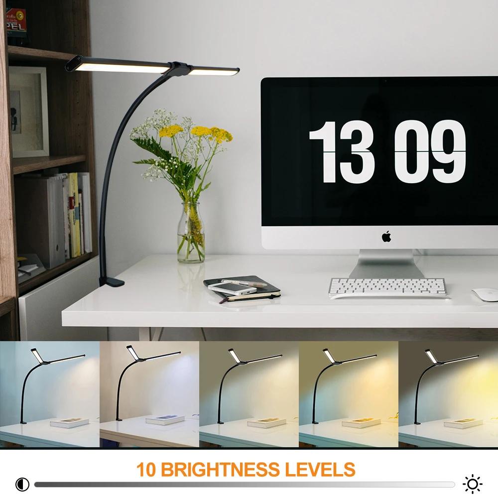 LED Eye-Caring Computer Monito Desk Lamp 10 Level Dimming 3 Color Mode Flexible LED Architect Table Light Reading Lamp for Home