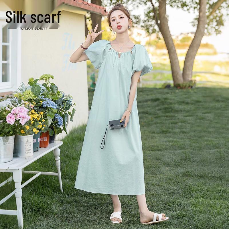 Silkbay Women s 2025 Summer Bubble Sleeve Midi Dress L