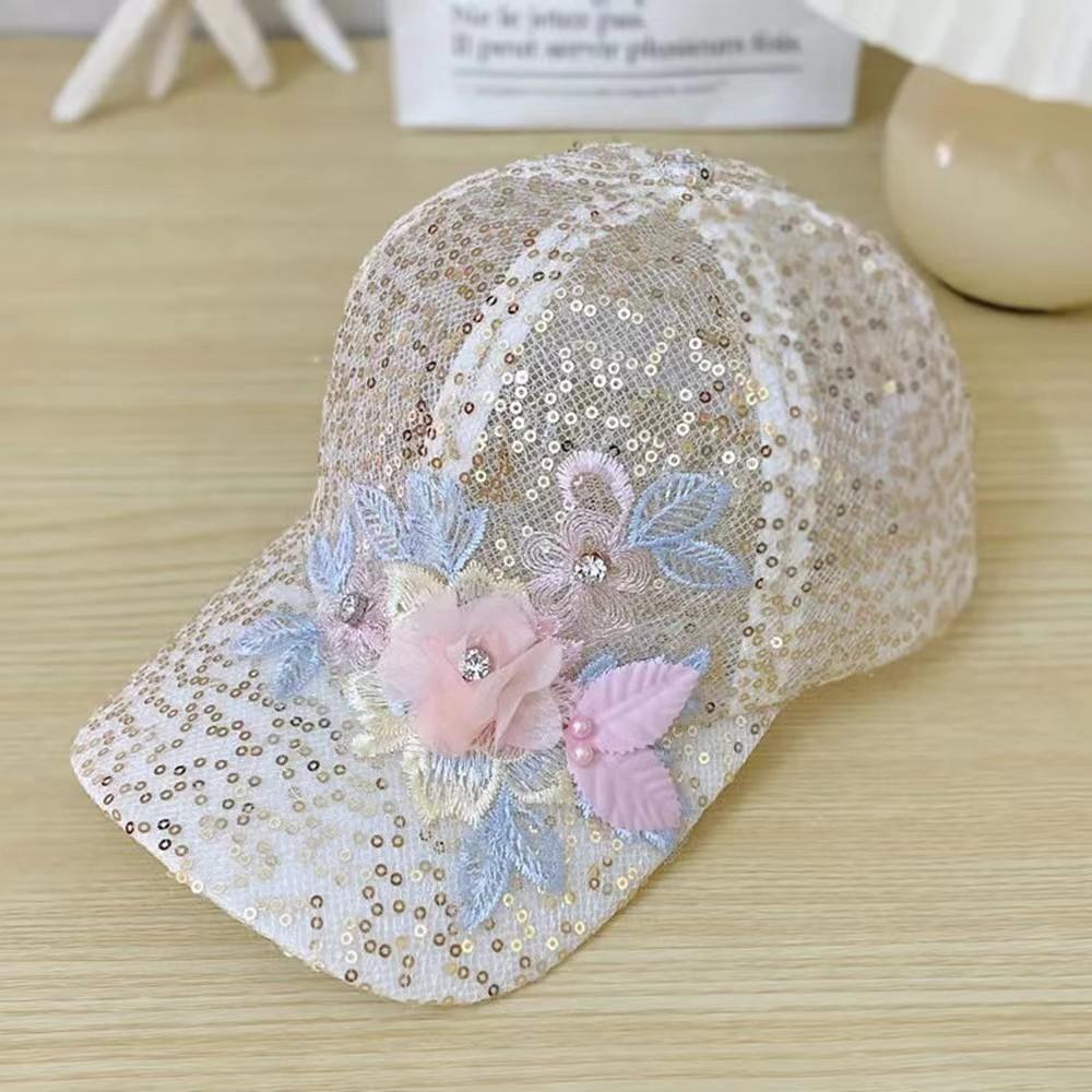 1PC Lace and Floral Baseball Cap for Women with Adjustable Hook-And-Loop Fastener and Sequins, Suitable for Parties and Outings