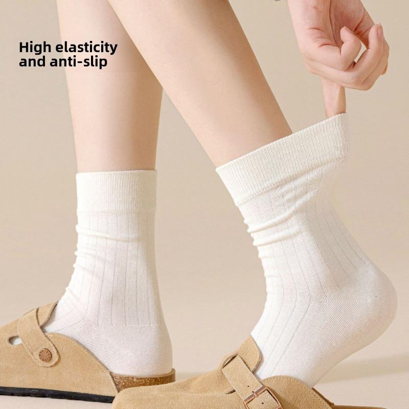 5 Pairs of Female Spring and Autumn Pure Cotton Sweat Absorbing Deodorizing Boneless Tube Pile Socks