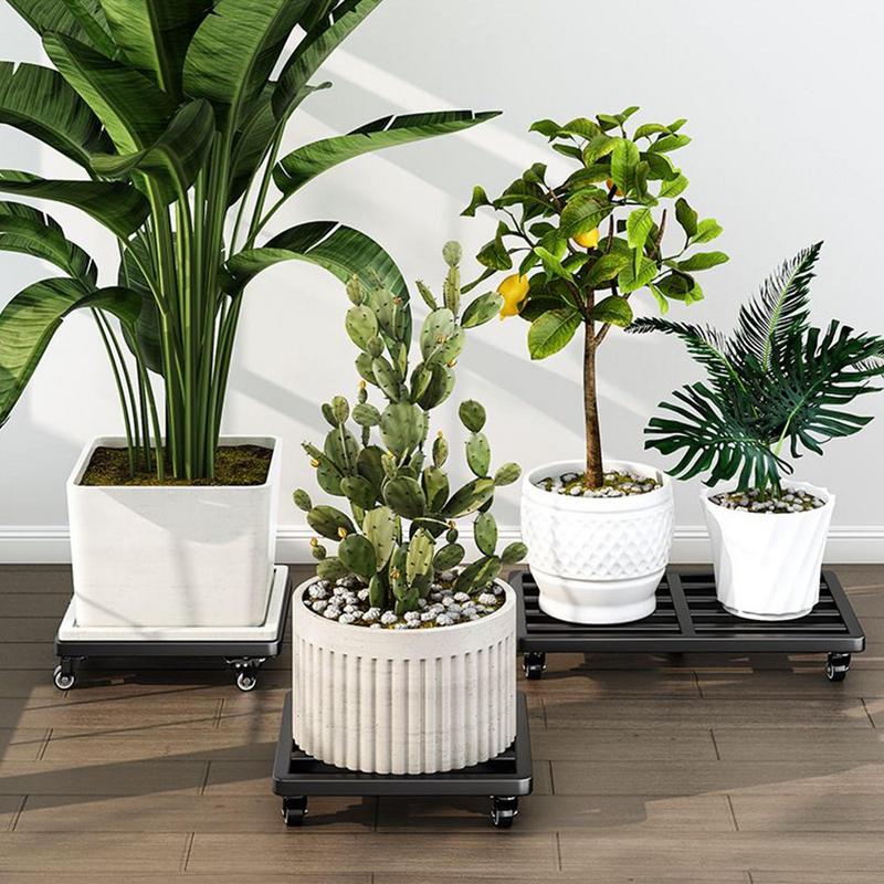 Universal Flower Pot Wheels Square Metal Tray Heavy Duty Flower Pot Rack Plant Movable Rolling Potted Plant Stand With Rollers