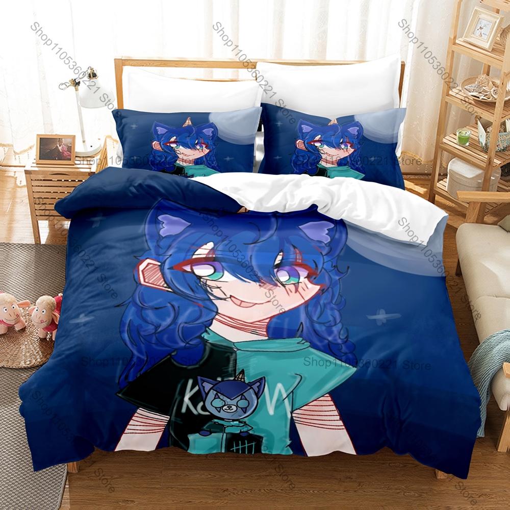 Cool ItsFunneh Krew Teddies Bedding Set Duvet Cover + 2 Pillowcases Cute Cartoon Krew Plush Teddy Kids Gaming Bedroom Decor