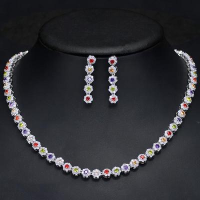 CMM High Quality AAA Multi Color Cubic Zirconia Choker Necklace Earrings Sets