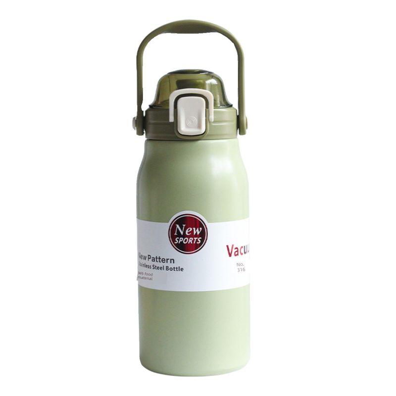 Large-Capacity Thermos Cup, Stainless Steel Portable Hand-Held Simple Outdoor Sports Water Bottle, High-End Men's and Women's Student Bottle