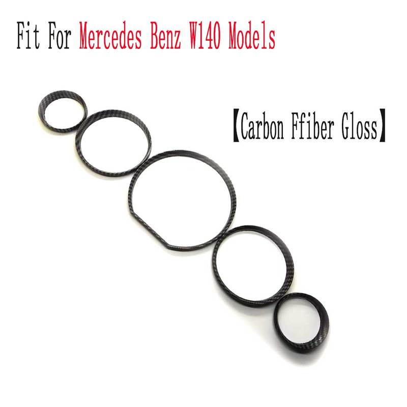 Carbon Fiber Gloss Styling Dashboard  Gauge Ring Set For MERCEDES BENZ W140