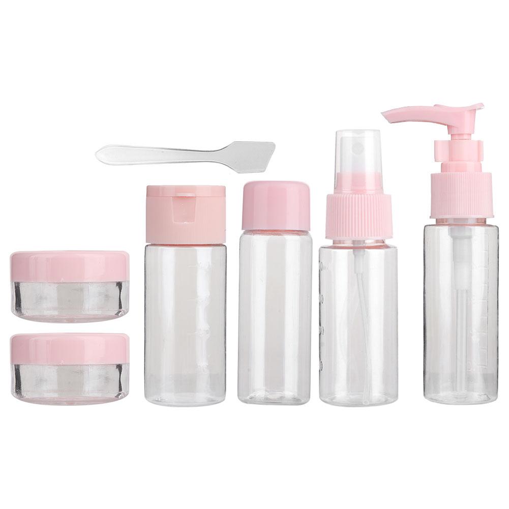 7pcs Set Portable Reusable Empty Makeup Spray Bottle Lotion Cream Container Kit (Pink)