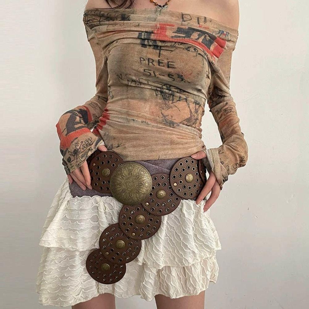 Baroque Style Hollow Belts Y2K Metal Buckle Belts Personality Round Buckle Belts  Decorative Jeans