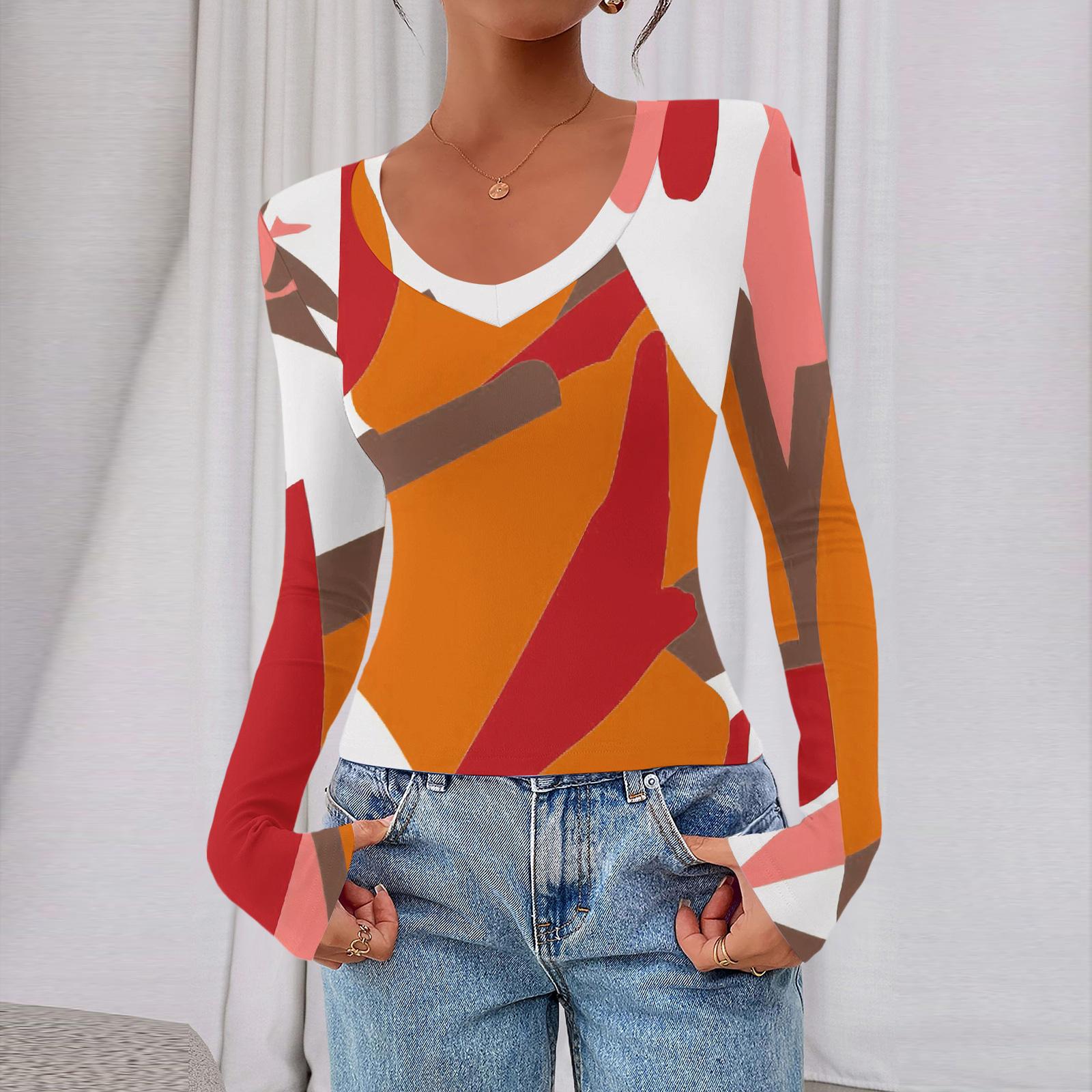 

Женский повседневный модный топ с глубоким V-образным вырезом, облегающий, укороченный, с ретро-принтом для прогулок S оранжевый