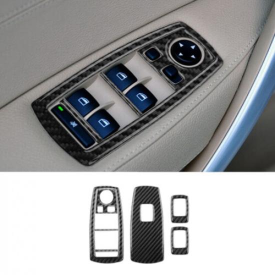 5pcs Carbon Fiber Inner Door Window Lift Button Panel Cover For BMW X3 E83 04-10