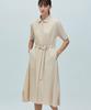 YOYOYOY Belted Pleated Collar Short Sleeve Long Dress 3 Colors