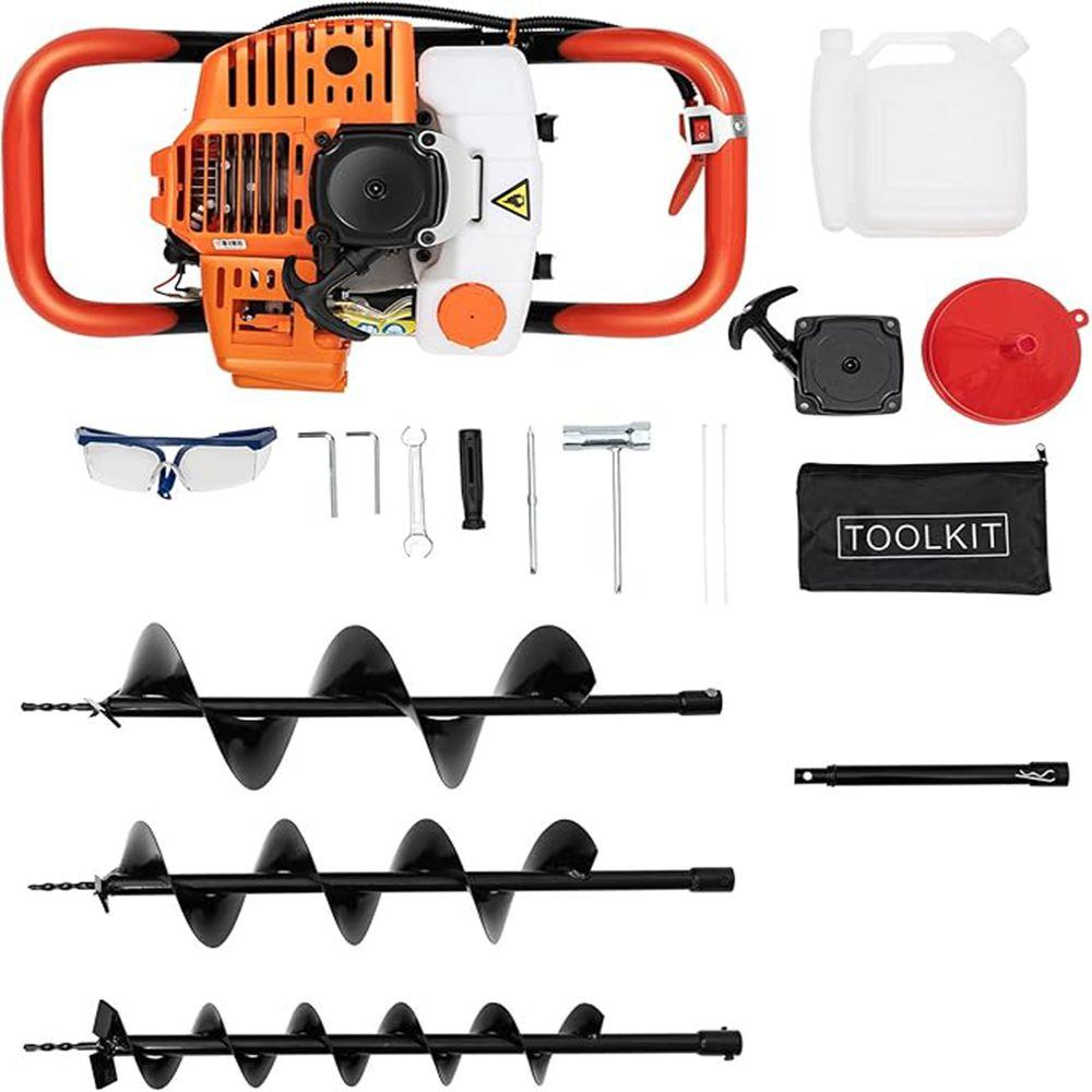 

52CC землеройная машина 2-тактный бензиновый земляной бур 2.4 л.с. садовый буровой двигатель с 4-дюймовыми, 6-дюймовыми и 8-дюймовыми сверлами для отверстий под посадку деревьев