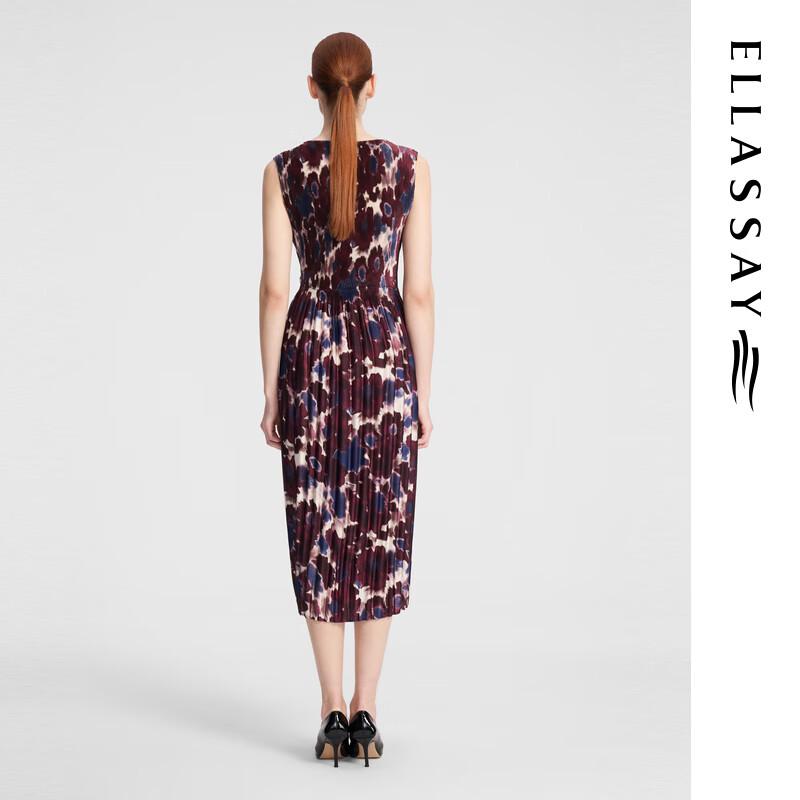 ELLASSAY Retro Handmade Pleated Tie-Dye Sleeveless Midi Dress