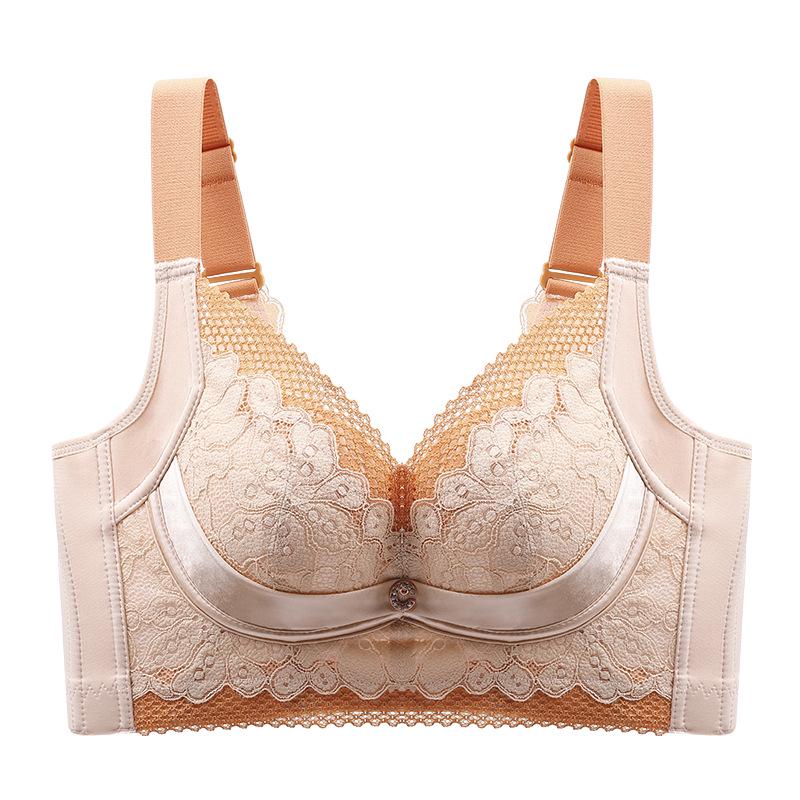 Luxury Wireless Push-Up Lace Bra for Small Breasts - Adjustable, Anti-Sag, Colorblock Design 34B
