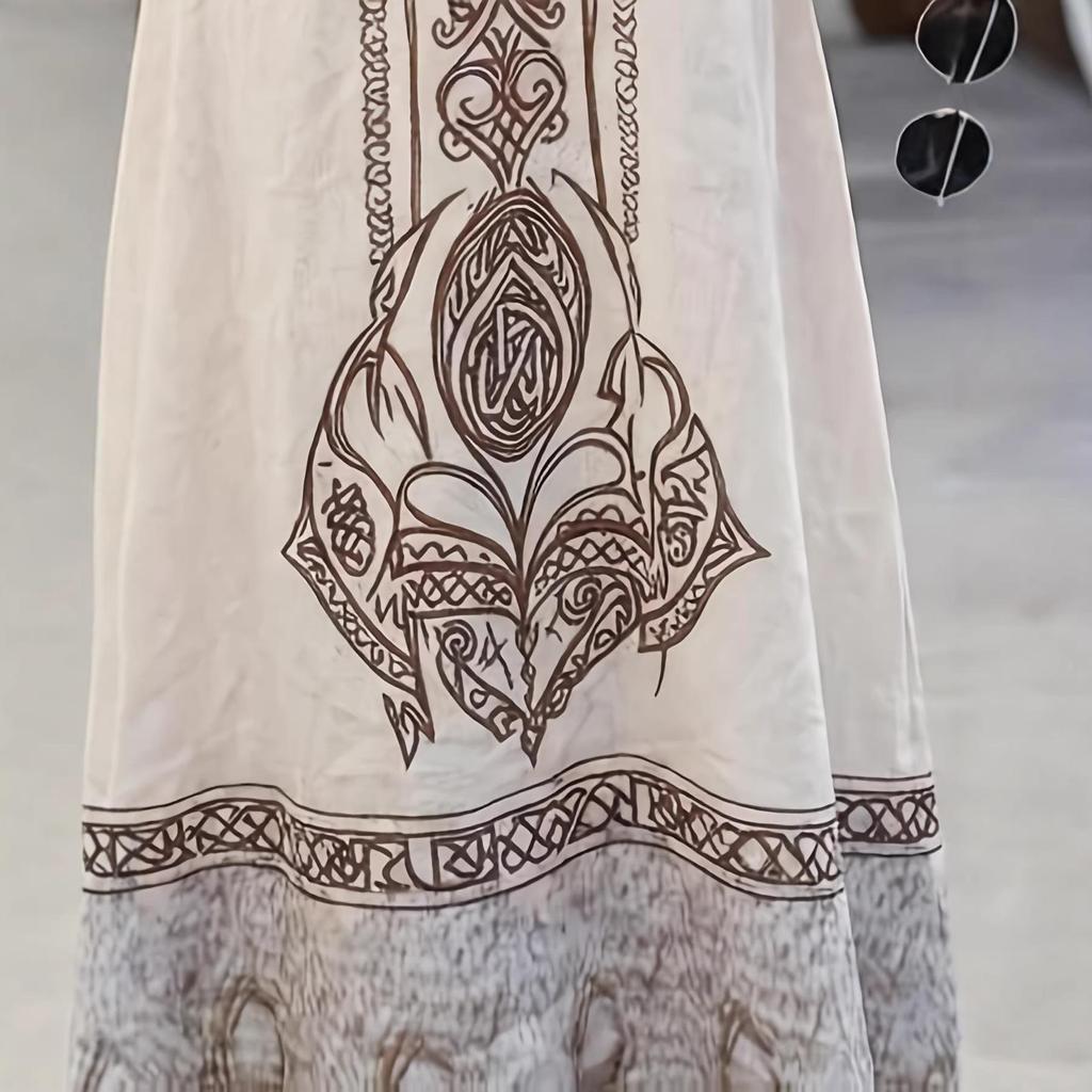 Weißes Bohème V-Ausschnitt Lässiges Urlaubs-Langarmkleid mit Aufdruck