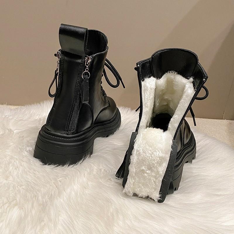 Northeast Cold-resistant Large Cotton Boots Women's Fur Integrated Leather Wool Snow Boots Thick-soled Piled Thickened Warm Martin Boots