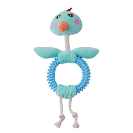 Plush Bird Dog Toy Spiky Rubber Ring Stuffed Bird Dog Chew Toy Rope Knot Interactive Tug-of-War Toy for Teeth Cleaning Small Medium Dogs