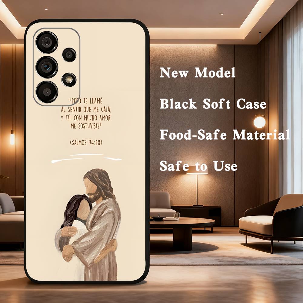 

Spanish Jesus Bible Verse Case For Samsung Galaxy A73,52,71,53,32,72,41,J7,22,Note,31,8,9,Soft Black Silicone Cover SamsungA53 5G