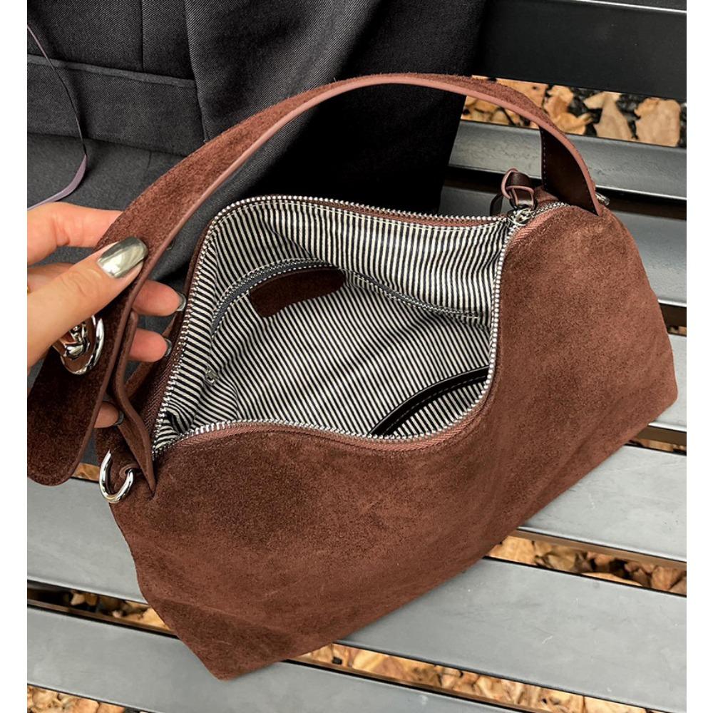 Bag Women's Niche Suede Underarm Baguette Bag Retro Matte First Layer Cowhide Shoulder Bag Handbag Trendy Bag