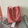 Large Capacity Striped Tote Bag Korean Retro Minimalist Nylon Shoulder Bag for Women Shopping