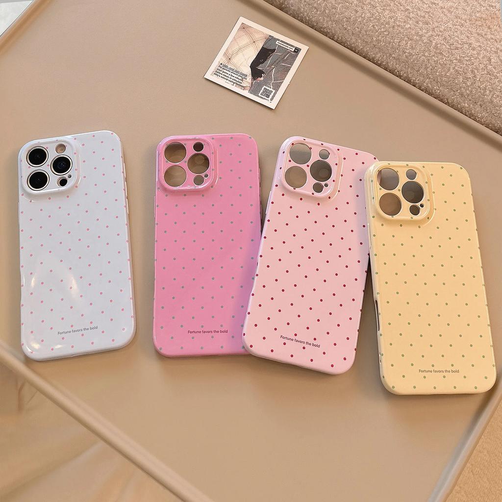 Korean Cute Polka Dot Phone Case for iPhone 17 16e 16 15 14 13 12 11 Air Pro Max XS XR XSMax 6 7 8 Plus Glossy Film Hard PC