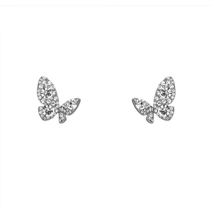 Shining~ Full Diamond Butterfly Stud Earrings Niche Design Sense Premium Earrings Year Tide Earrings Women'S Summer