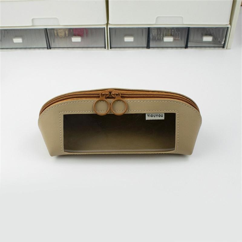 Leather Pencil Case Large Compartment Pencil Bag Water Resistant Clear Pen Pouches Pen Organizers Bag for Student Adult