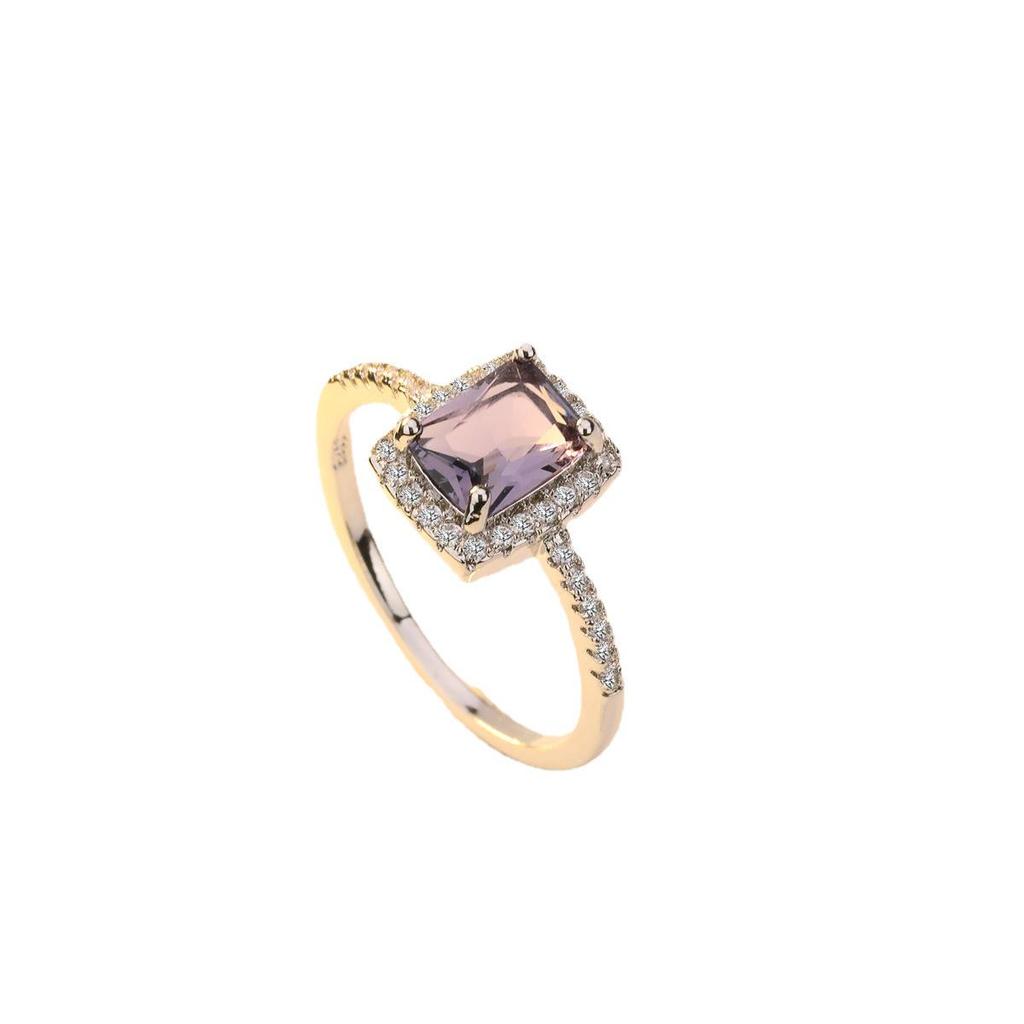 Zhenrong Multi-Color Gemstone Square Diamond Ring, European & American Classic, 925 Silver-Plated Engagement Jewelry.