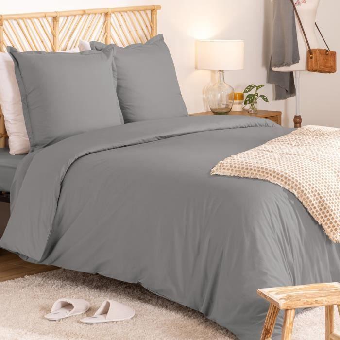 Housse de couette - Uni - Gris - 220 x 240 cm - 100% Percale de coton - 2 taies incluses